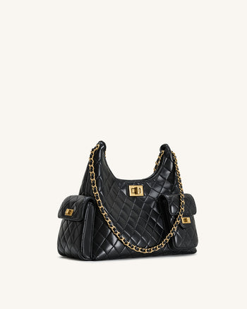 Vivian Sac à bandoulière matelassé à chaîne - Noir