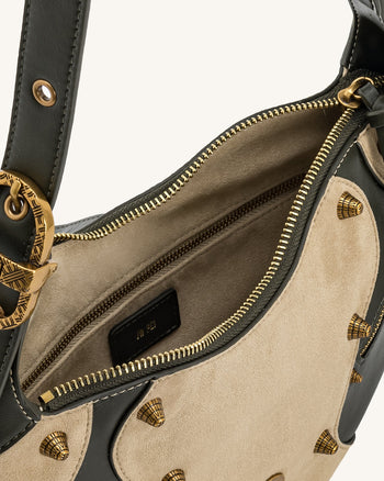 Tessa Sac à bandoulière clouté en faux daim - Vert kaki