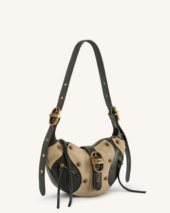 Tessa Sac à bandoulière clouté en faux daim - Vert kaki