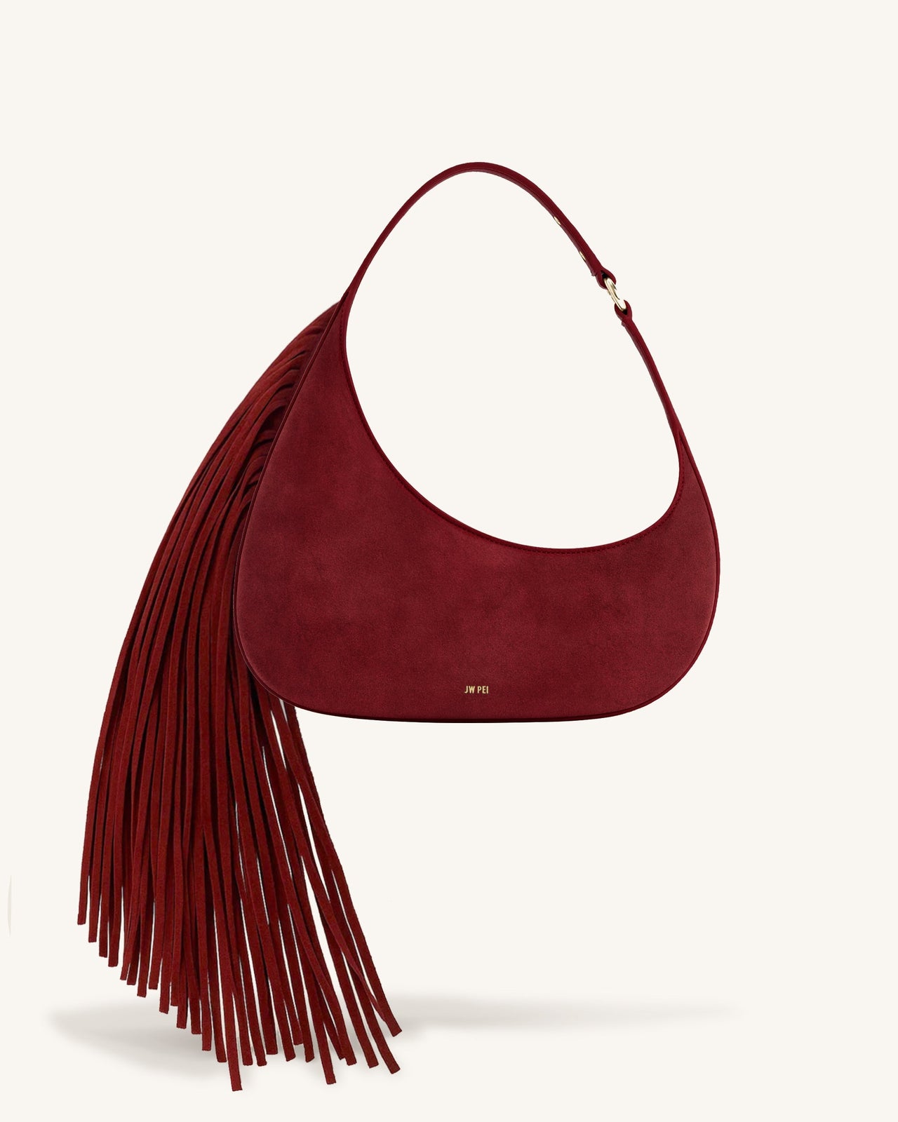 Sac porté épaule Harlee en suédine à franges – Bourgogne