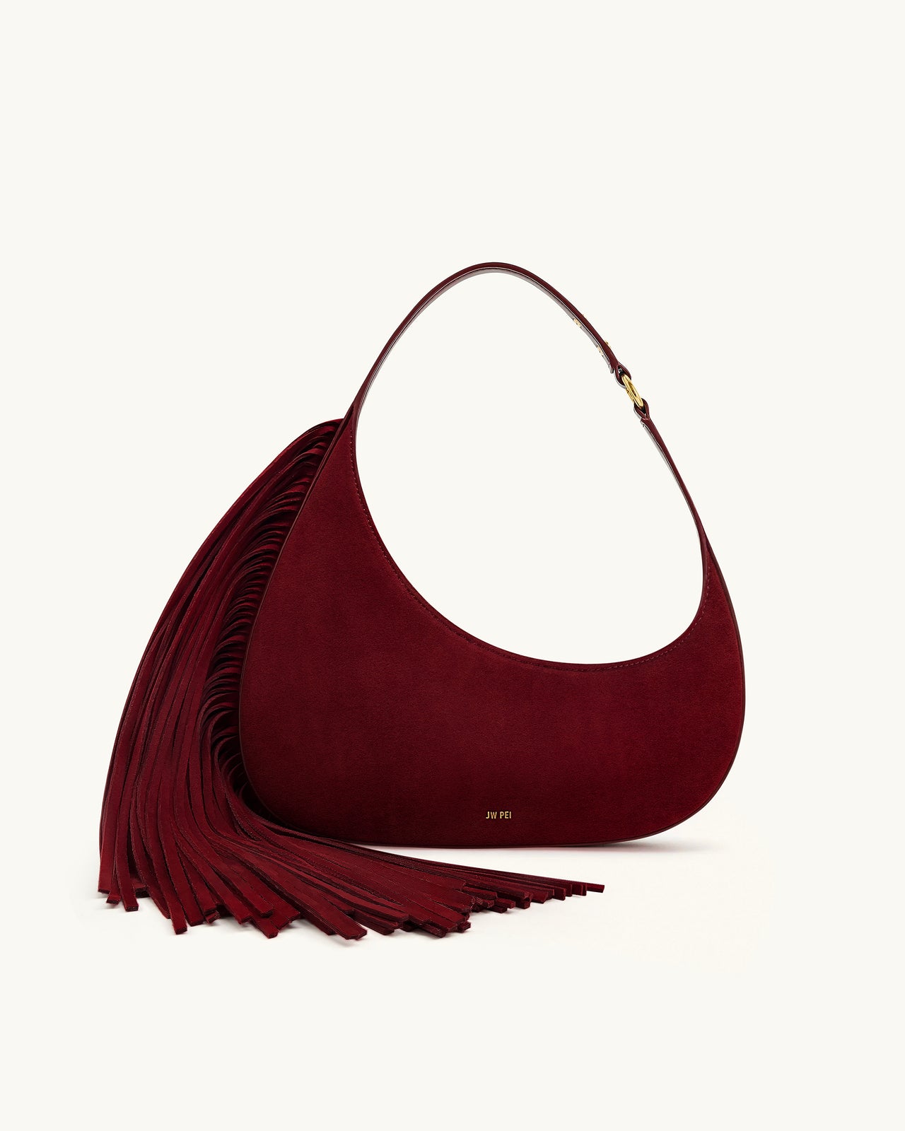 Sac porté épaule Harlee en suédine à franges – Bourgogne