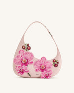 Sac porté épaule Harlee brodé d’orchidées – Rose