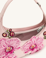 Sac porté épaule Harlee brodé d’orchidées – Rose