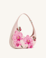 Sac porté épaule Harlee brodé d’orchidées – Rose