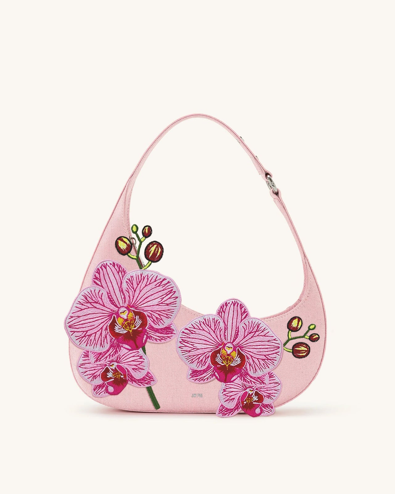 Sac porté épaule Harlee brodé d’orchidées – Rose