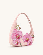 Sac porté épaule Harlee brodé d’orchidées – Rose