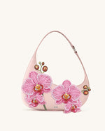 Sac porté épaule Harlee brodé d’orchidées – Rose