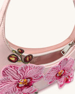 Sac porté épaule Harlee brodé d’orchidées – Rose