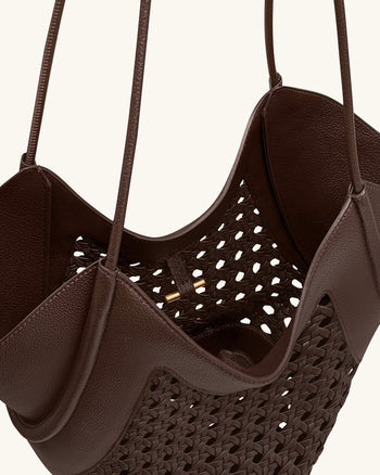 Sac fourre-tout à empiècement tissé Maribel - Marron foncé