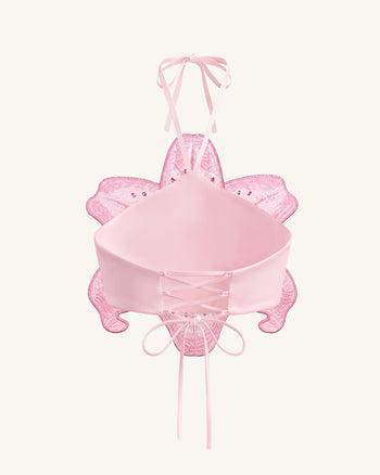 Crop top dos nu 3D motif lys - Rose