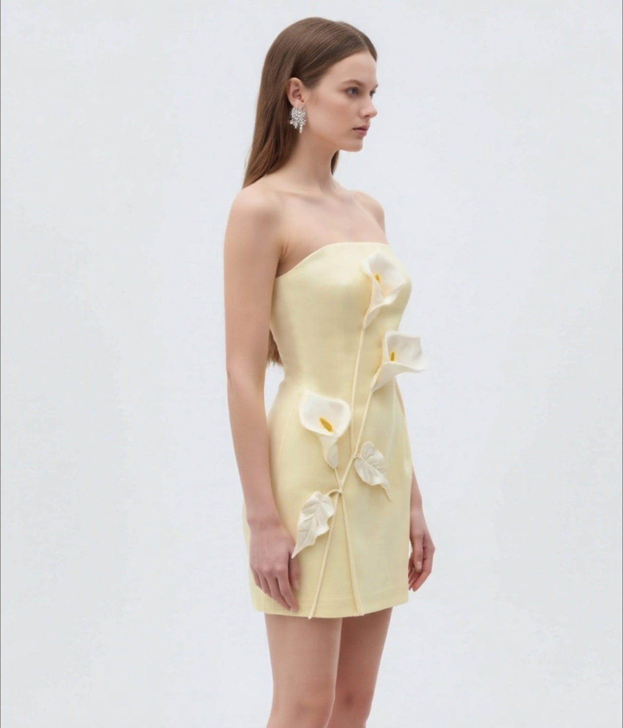 Robe bustier à appliques florales - Jaune