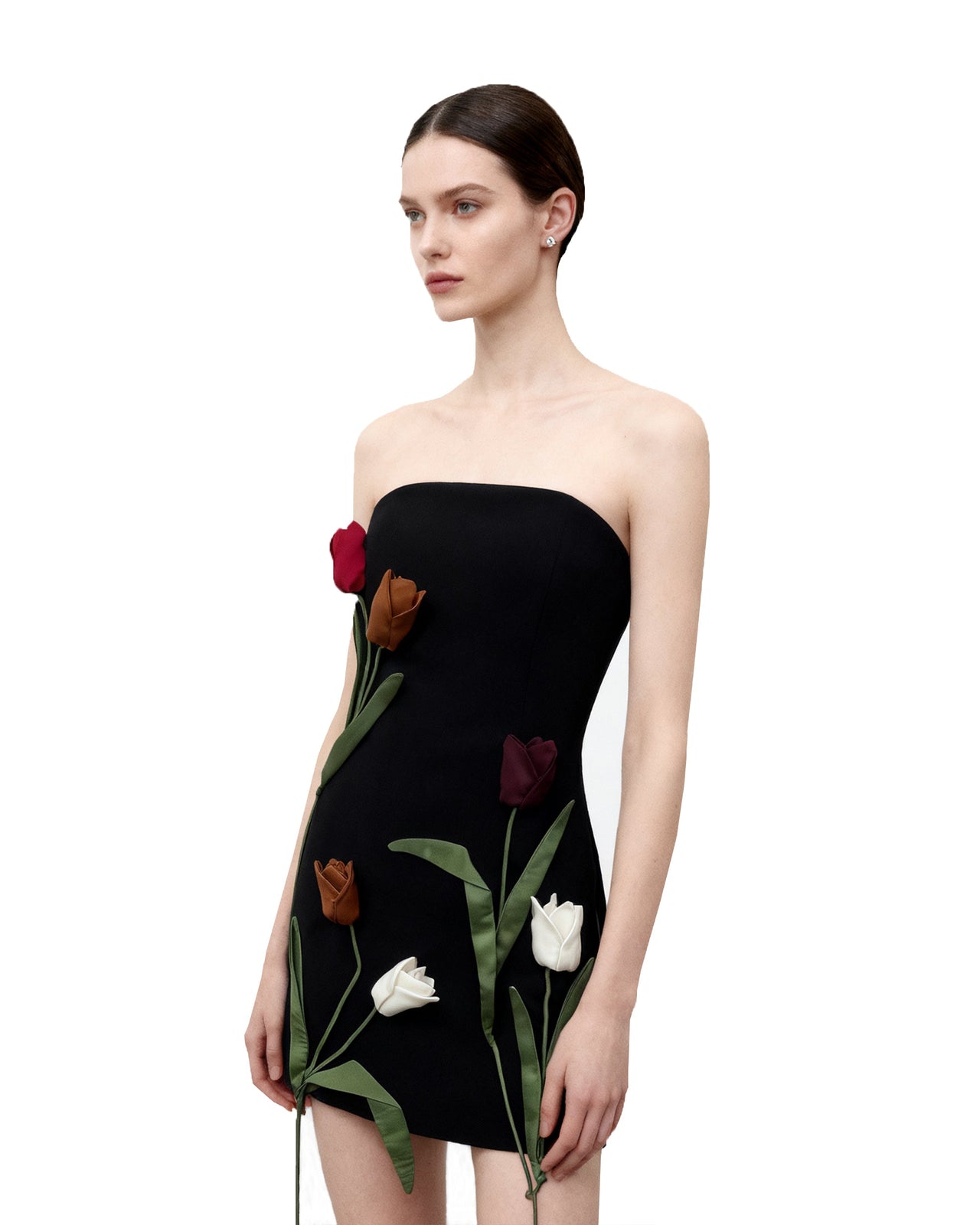 Robe bustier avec application de tulipe - Noir