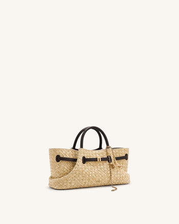 Maeve Sac cabas en paille synthétique avec breloque teckel en métal - Marron