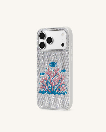 Coque de téléphone en cristal artificiel corail rose - Blanc