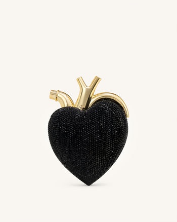 Sac en forme de cœur en cristal artificiel – Noir/Or