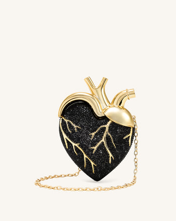 Sac en forme de cœur en cristal artificiel – Noir/Or