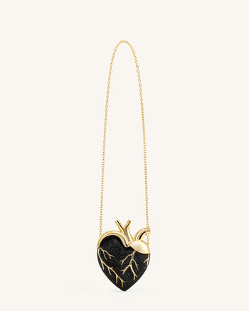 Sac en forme de cœur en cristal artificiel – Noir/Or