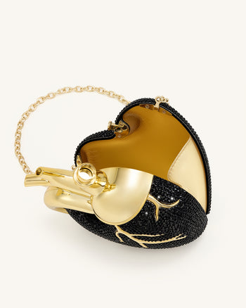 Sac en forme de cœur en cristal artificiel – Noir/Or
