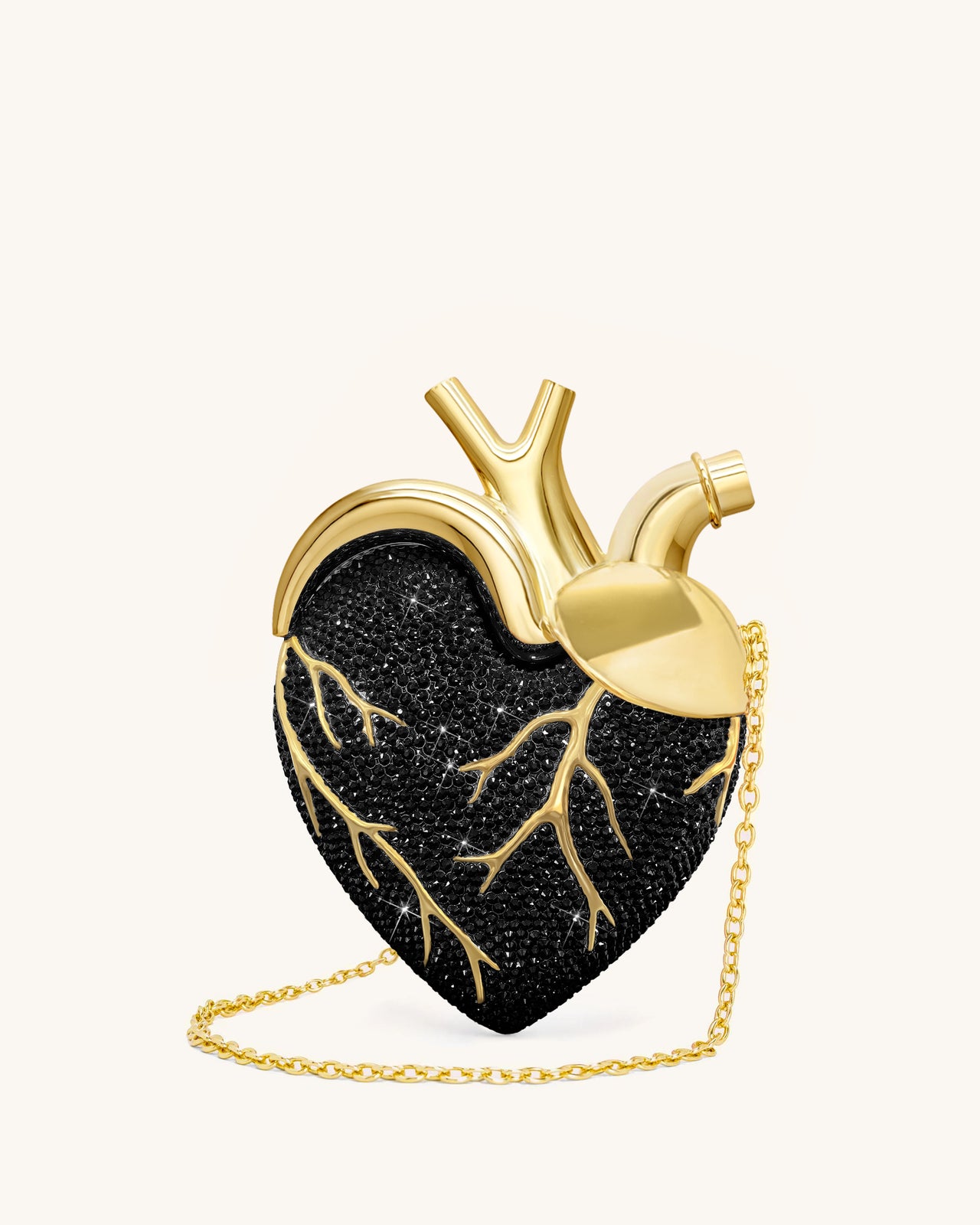 Sac en forme de cœur en cristal artificiel – Noir/Or