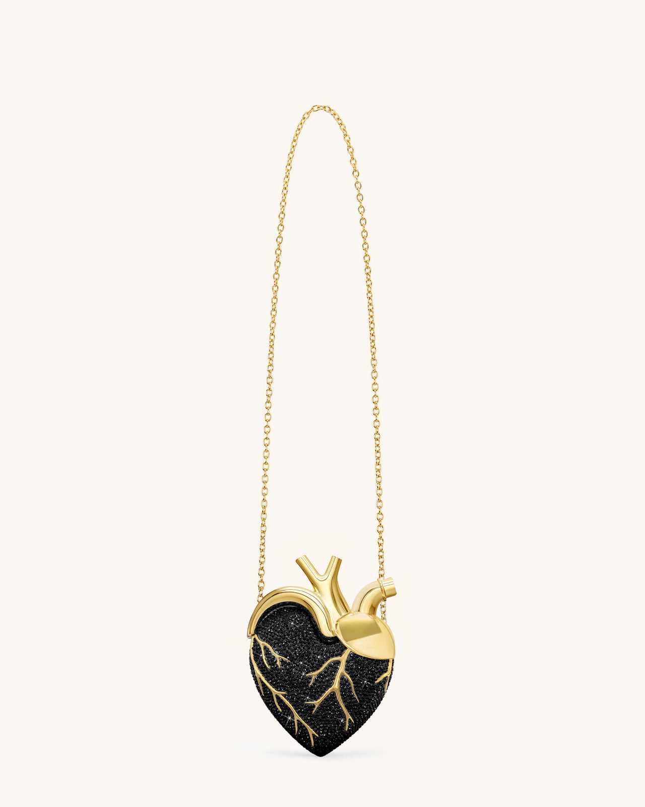 Sac en forme de cœur en cristal artificiel – Noir/Or