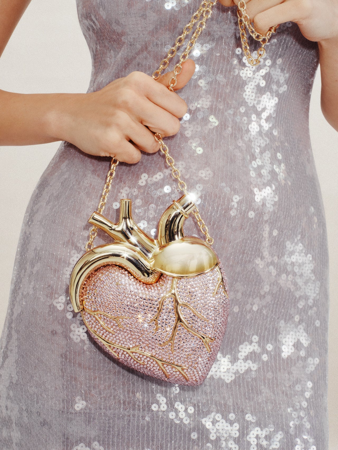 Maren sac à bandoulière en forme de cœur avec cristaux artificiels - Rose