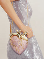Maren sac à bandoulière en forme de cœur avec cristaux artificiels - Rose