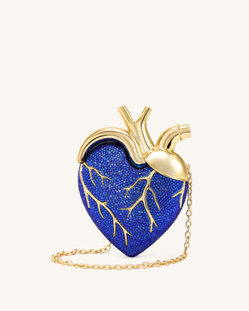 Sac Maren en forme de cœur en cristal artificiel – Bleu cobalt