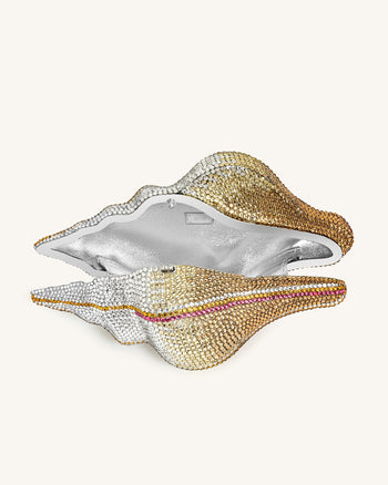 Pochette en forme de coquillage avec cristaux synthétiques – Or