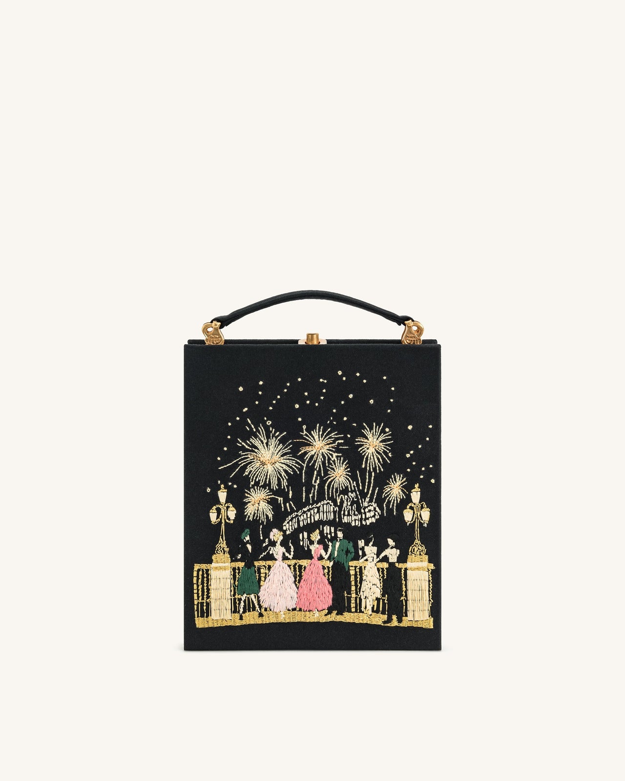 Taya-Sac à Main Clutch en Forme de Livre avec Motif Feux d'Artifice – Noir