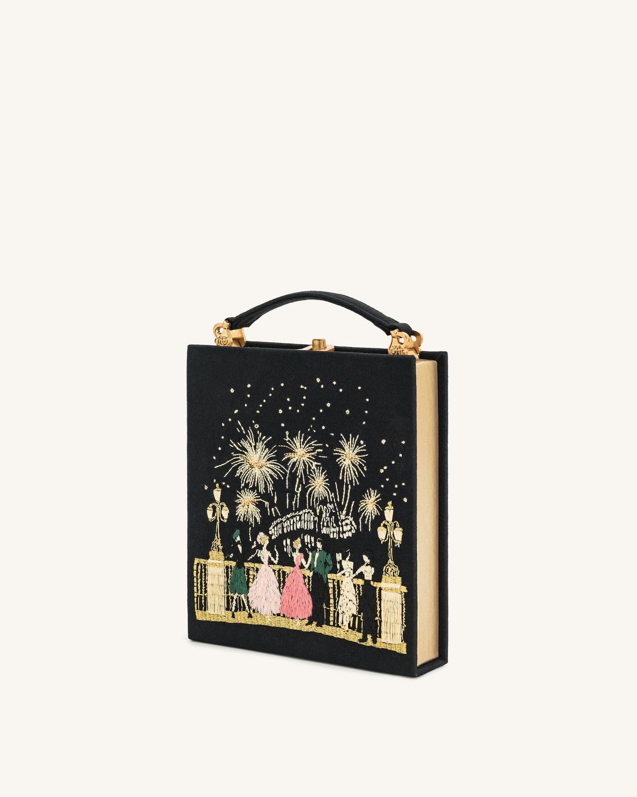 Taya-Sac à Main Clutch en Forme de Livre avec Motif Feux d'Artifice – Noir