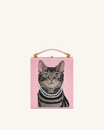 Taya Pochette en forme de livre à motif chat tigré – Rose