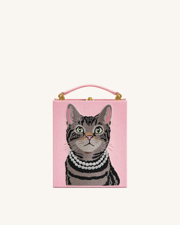 Taya Pochette en forme de livre à motif chat tigré – Rose