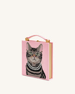 Taya Pochette en forme de livre à motif chat tigré – Rose