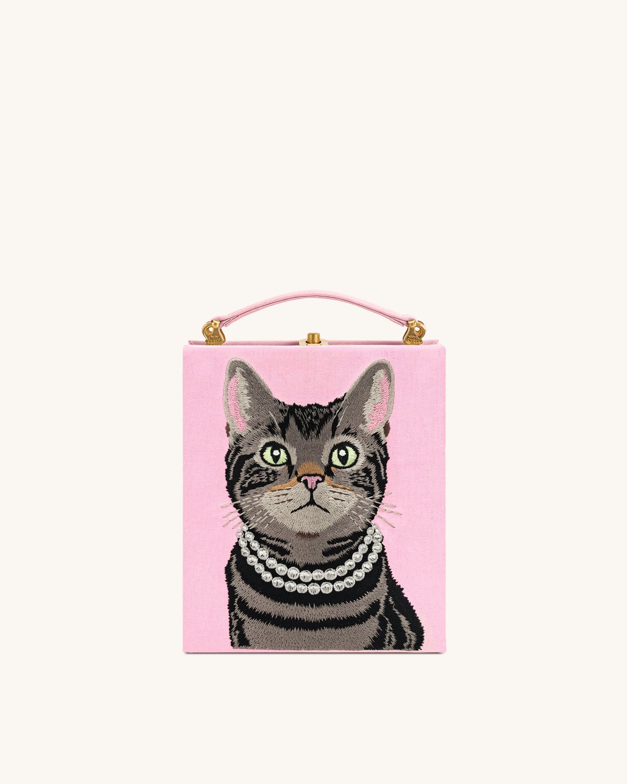 Taya Pochette en forme de livre à motif chat tigré – Rose
