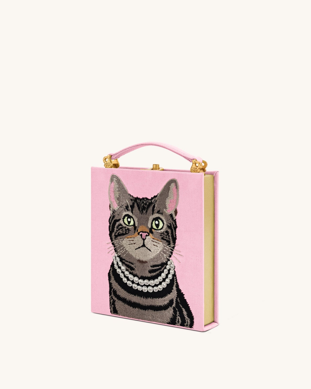 Taya Pochette en forme de livre à motif chat tigré – Rose