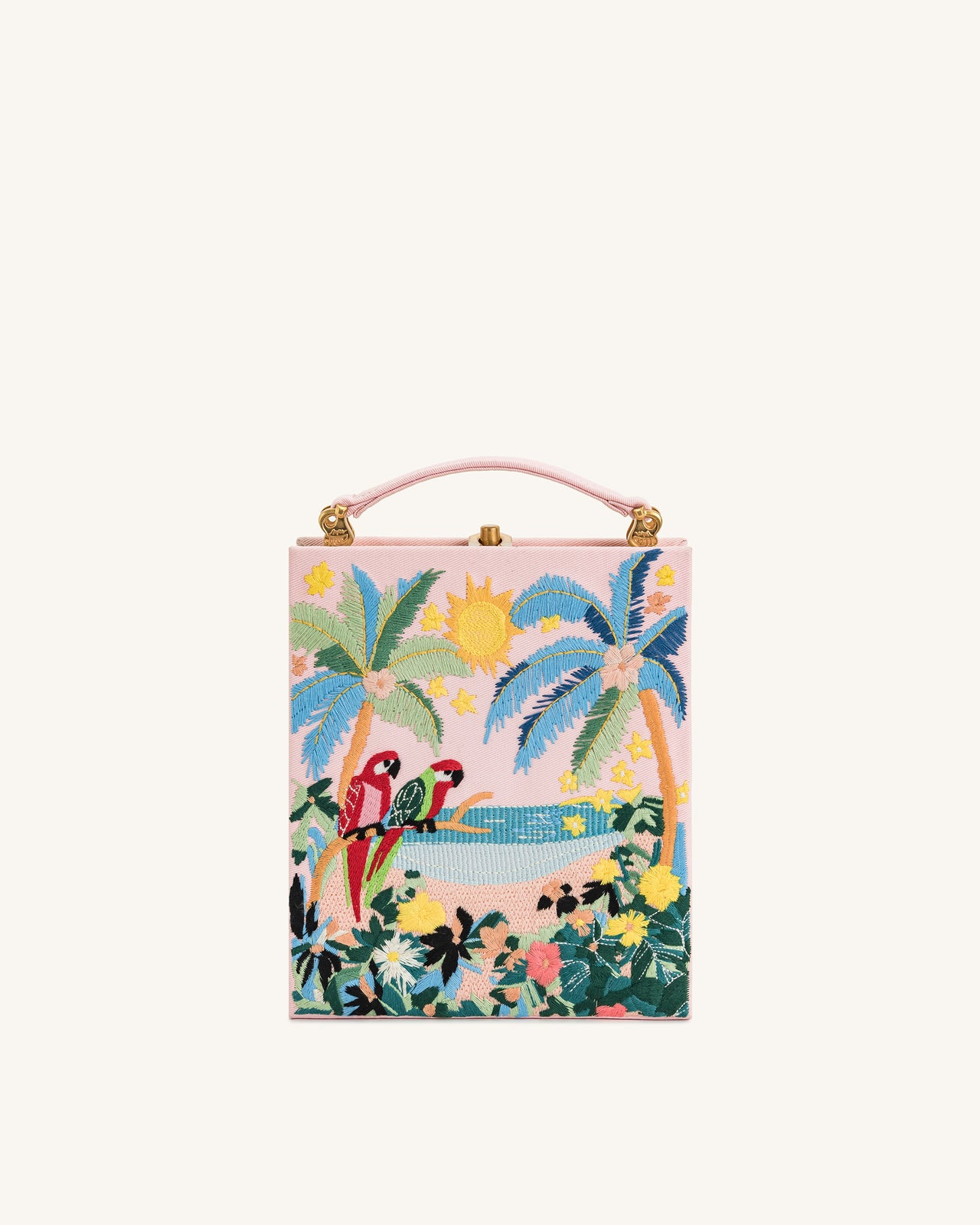 Sac Pochette Taya en forme de livre avec motif perroquet tropical – Rose