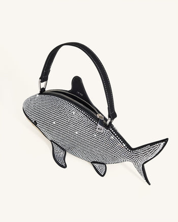 Sac à main Nerys en forme de requin avec cristaux artificiels – Noir