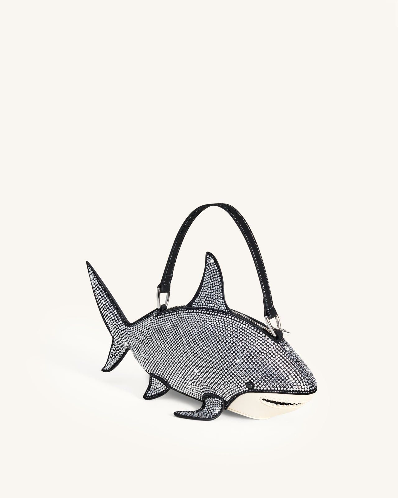 Sac à main Nerys en forme de requin avec cristaux artificiels – Noir