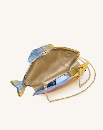 Pochette en forme de poisson - Doré/Bleu