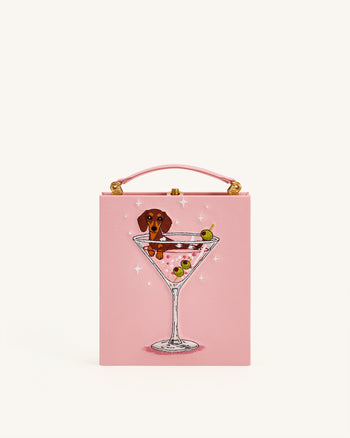 Taya Pochette forme livre à motif chiot et verre de vin - Rose