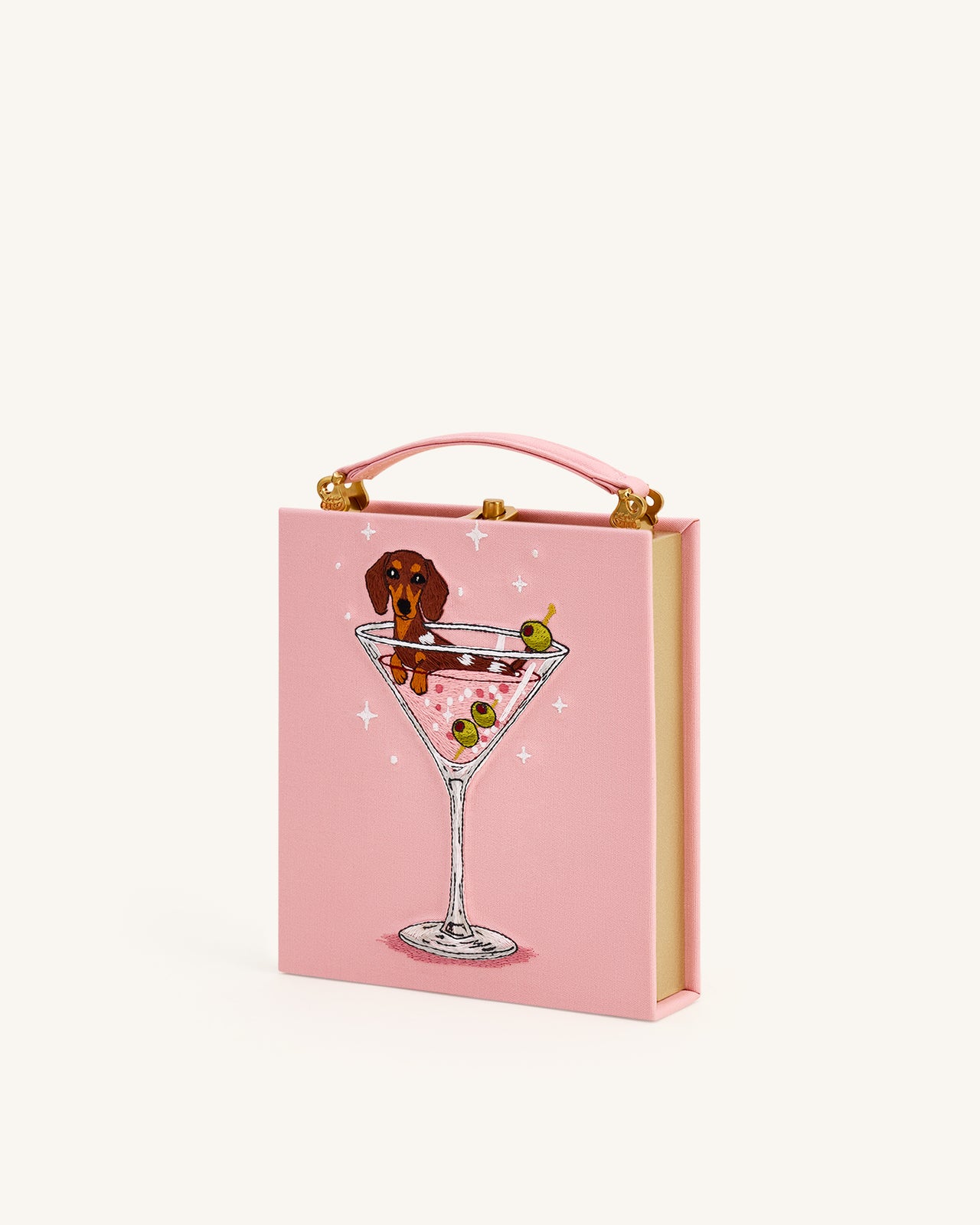Taya Pochette forme livre à motif chiot et verre de vin - Rose