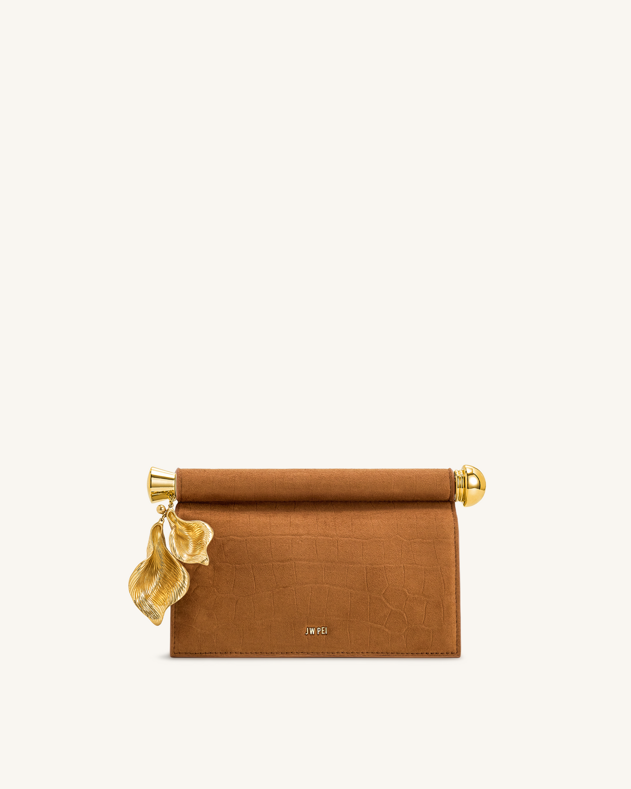 Pochette Holly en daim synthétique ornée d'un pendentif en métal - Marron