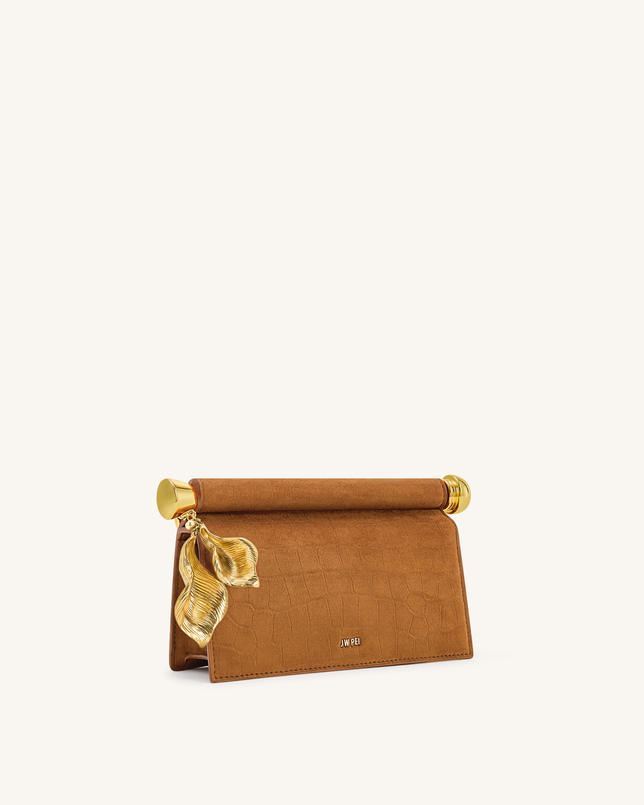Pochette Holly en daim synthétique ornée d'un pendentif en métal - Marron