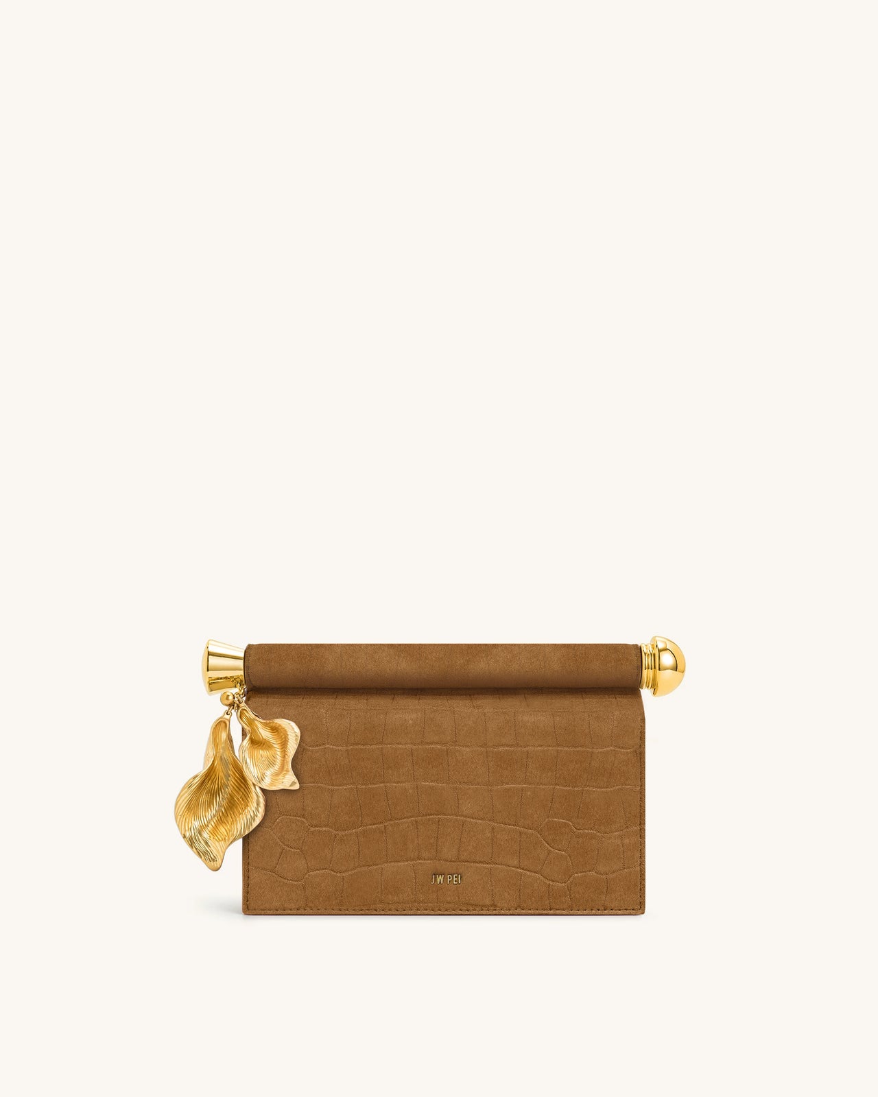 Pochette Holly en daim synthétique ornée d'un pendentif en métal - Marron