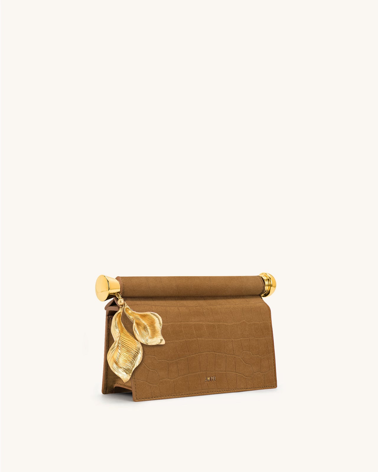 Pochette Holly en daim synthétique ornée d'un pendentif en métal - Marron