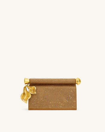 Pochette Holly ornée de pendentif en métal et cristal artificiel - Champagne