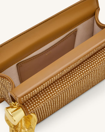 Pochette Holly ornée de pendentif en métal et cristal artificiel - Champagne
