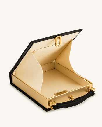 Pochette Taya en forme de livre avec motif d’orchidée – Noir