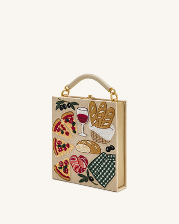 Elle Sac à main avec anse supérieure à motif de pique-nique - Kaki