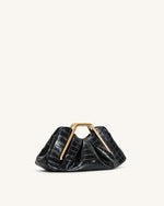 Pochette rigide Lila en faux croco avec cadre métallique - Noir